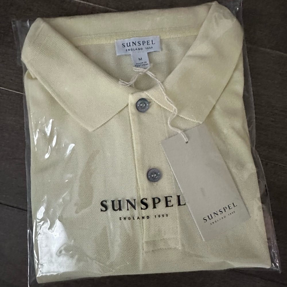 SUNSPEL - corn silk yellow pique (light mesh) polo shirt in size Medium